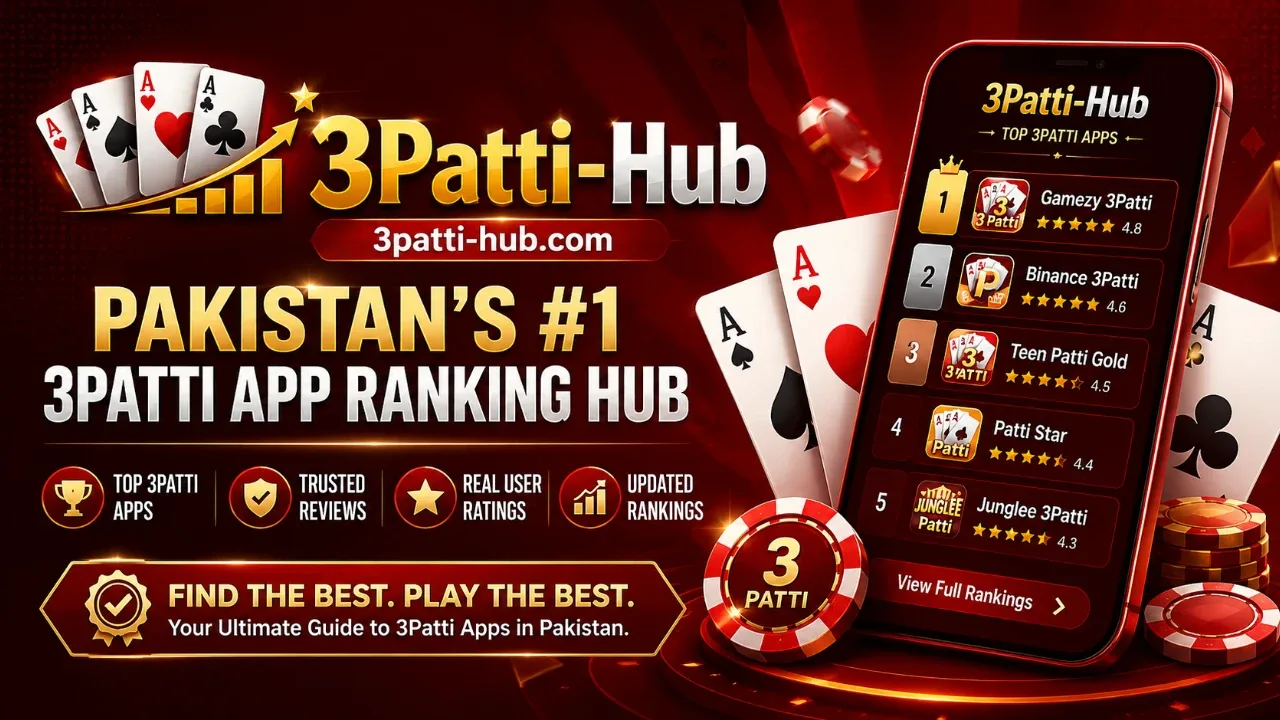 3Patti Hub secondary banner — soft blush gradient, trustworthy geometric accents for leaderboard and carousel context, comparison tone without brand marks